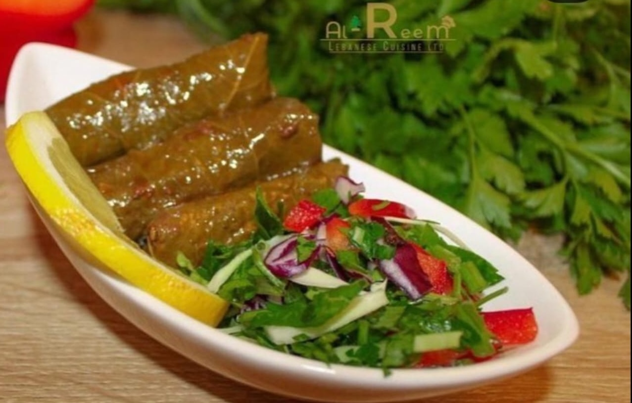 Hand-rolled stuffed vine leaves, made fresh at Al Reem Cuisine